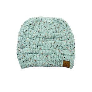 C.C Messy Bun Ponytail Mint Green Confetti Beanie